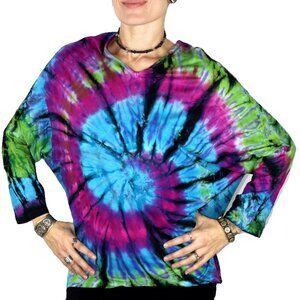 Beautiful Tie Dye Oversized Hippie Boho Festival Green Blue Purple Willow Top